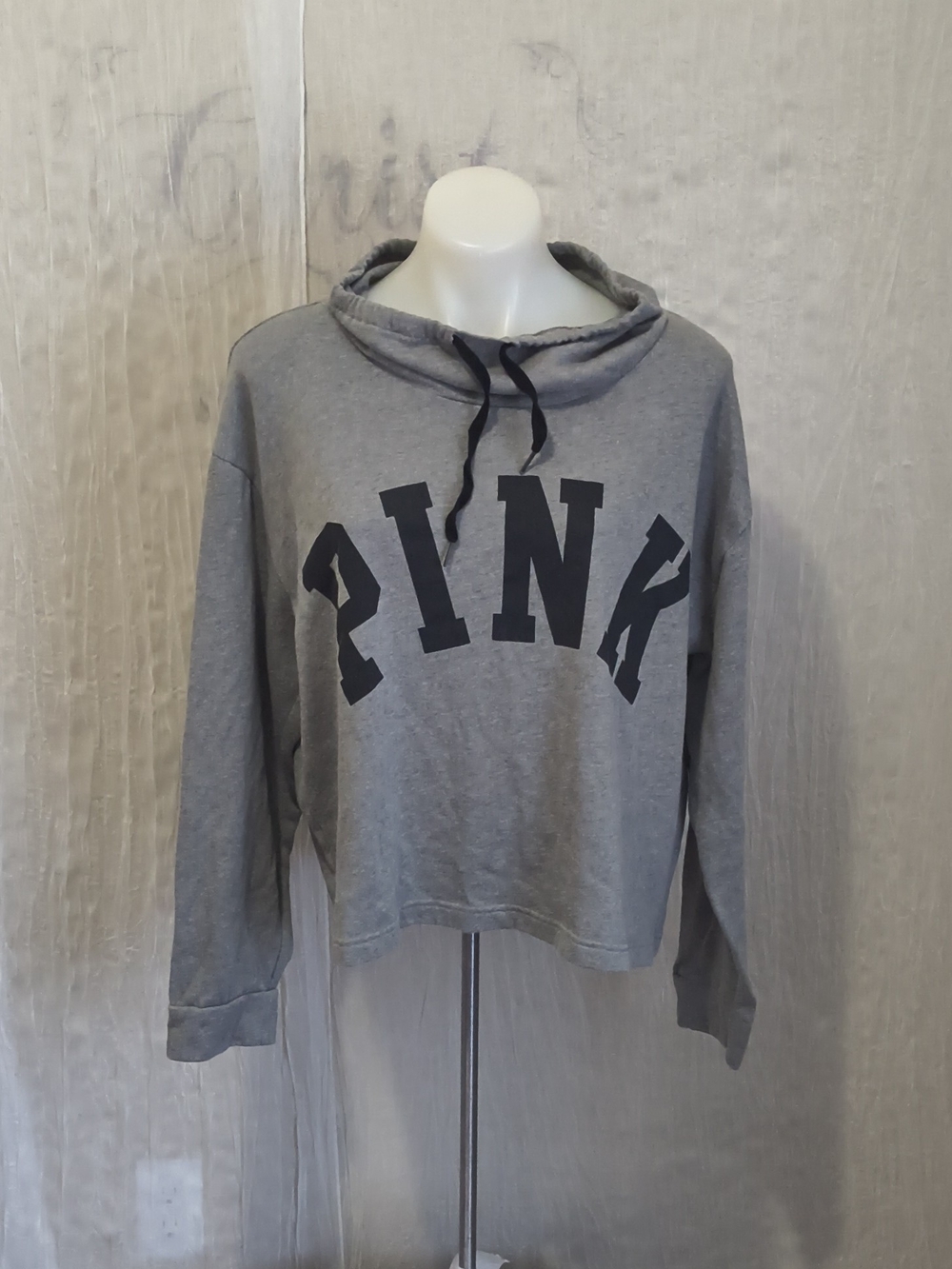 Victoria's Secret PINK Gray Logo Cropped Hooded Pullover